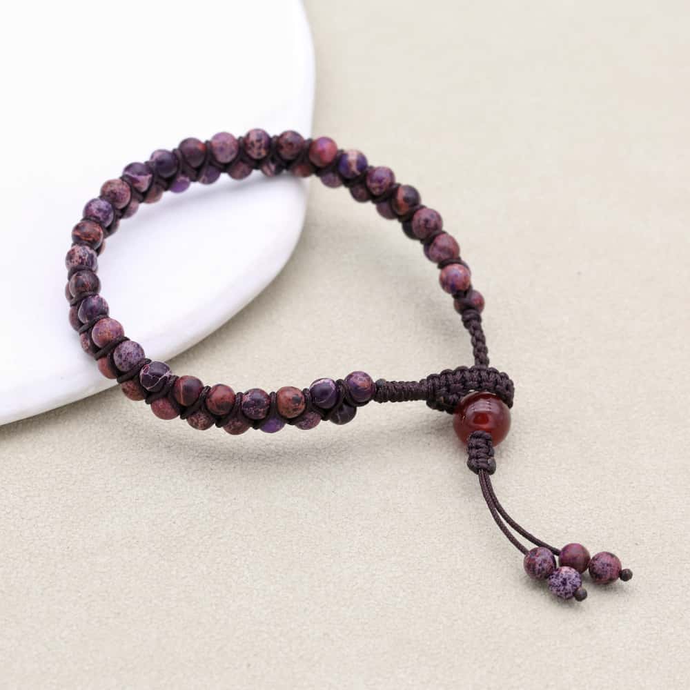 Wisdom & Fortune: Purple Imperial Jasper Red Agate Woven Bracelet