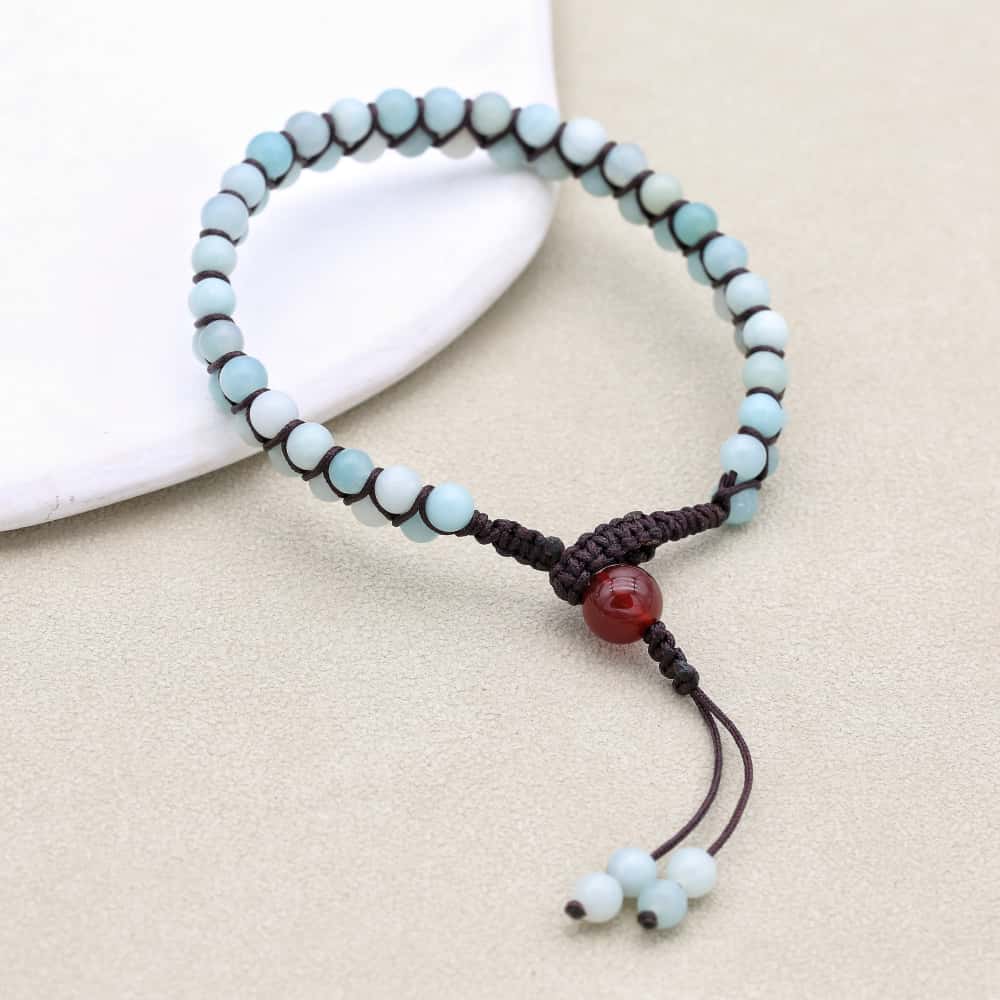 Hope & Fortune: Amazonite Red Agate Woven Boho Bracelet
