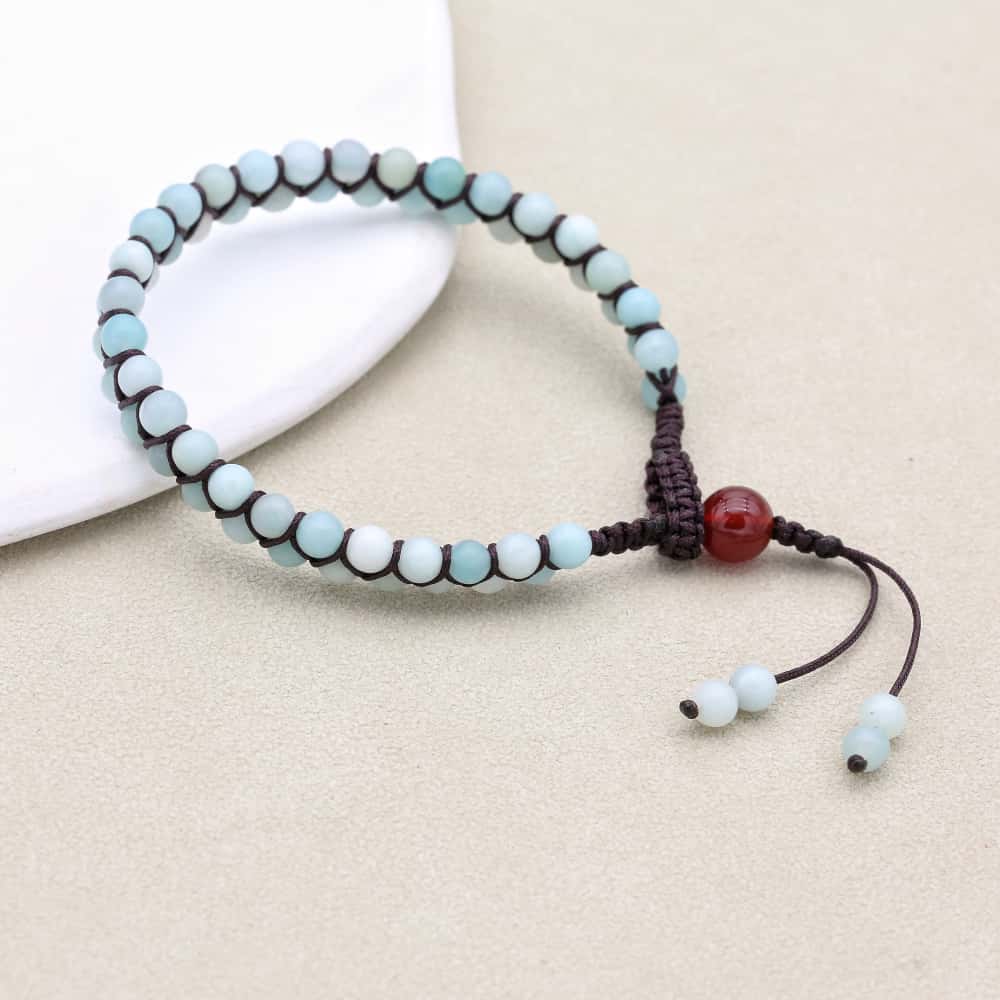 Hope & Fortune: Amazonite Red Agate Woven Boho Bracelet