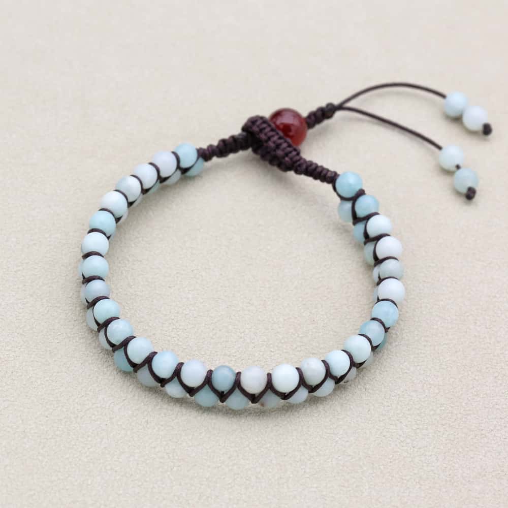 Hope & Fortune: Amazonite Red Agate Woven Boho Bracelet