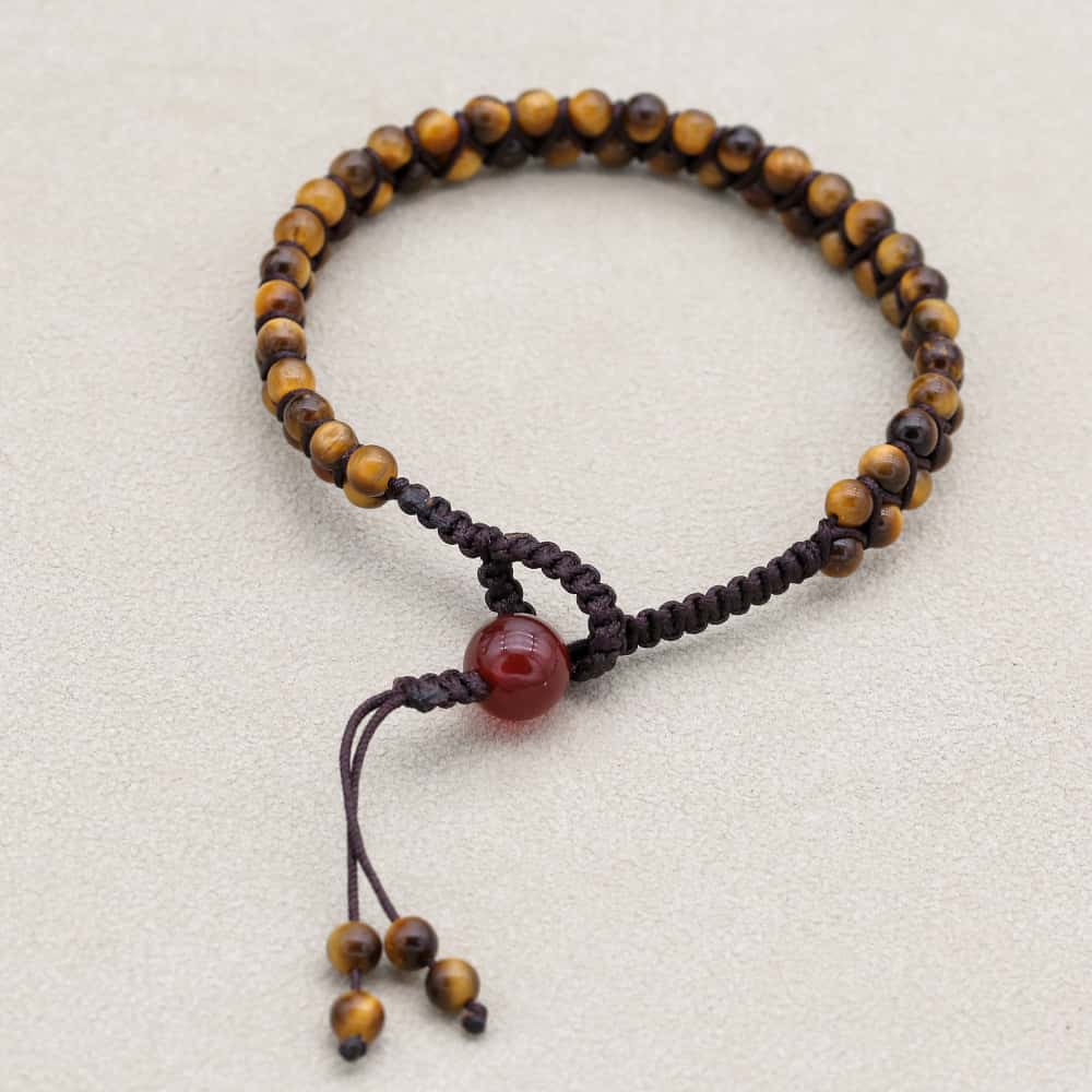 Courage & Fortune: Tiger's Eye Red Agate Woven Boho Bracelet