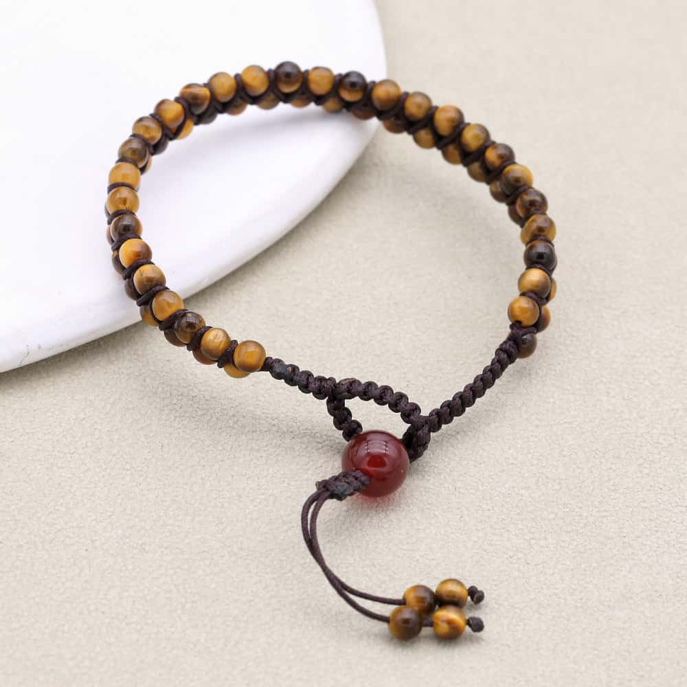 Courage & Fortune: Tiger's Eye Red Agate Woven Boho Bracelet