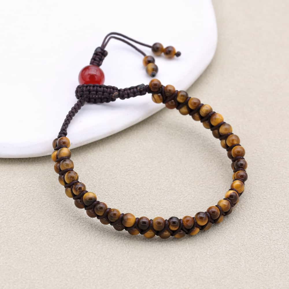 Courage & Fortune: Tiger's Eye Red Agate Woven Boho Bracelet