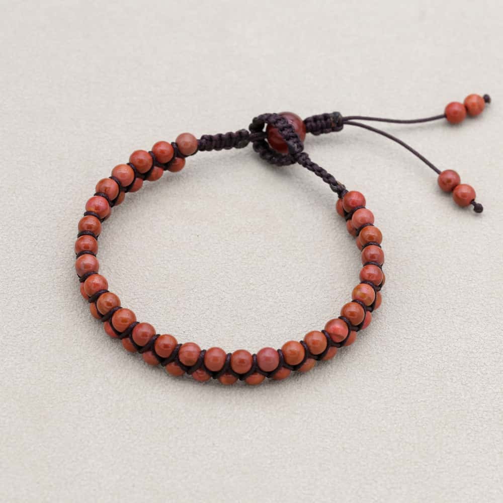 Strength & Fortune: Red Jasper Red Agate Woven Boho Bracelet