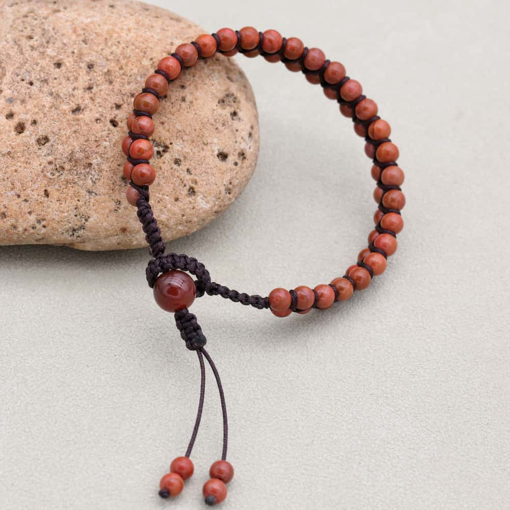 Strength & Fortune: Red Jasper Red Agate Woven Boho Bracelet
