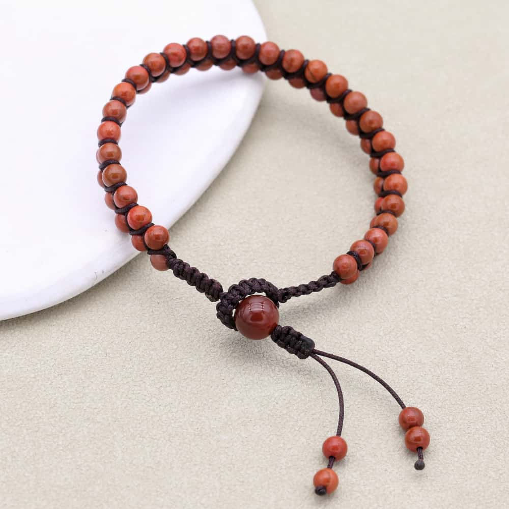 Strength & Fortune: Red Jasper Red Agate Woven Boho Bracelet