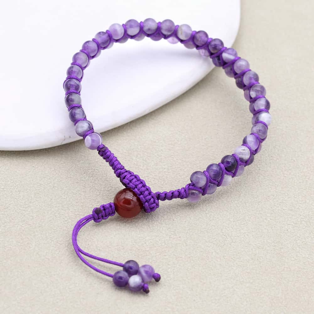 Wisdom & Fortune: Dream Amethyst Red Agate Woven Boho Bracelet