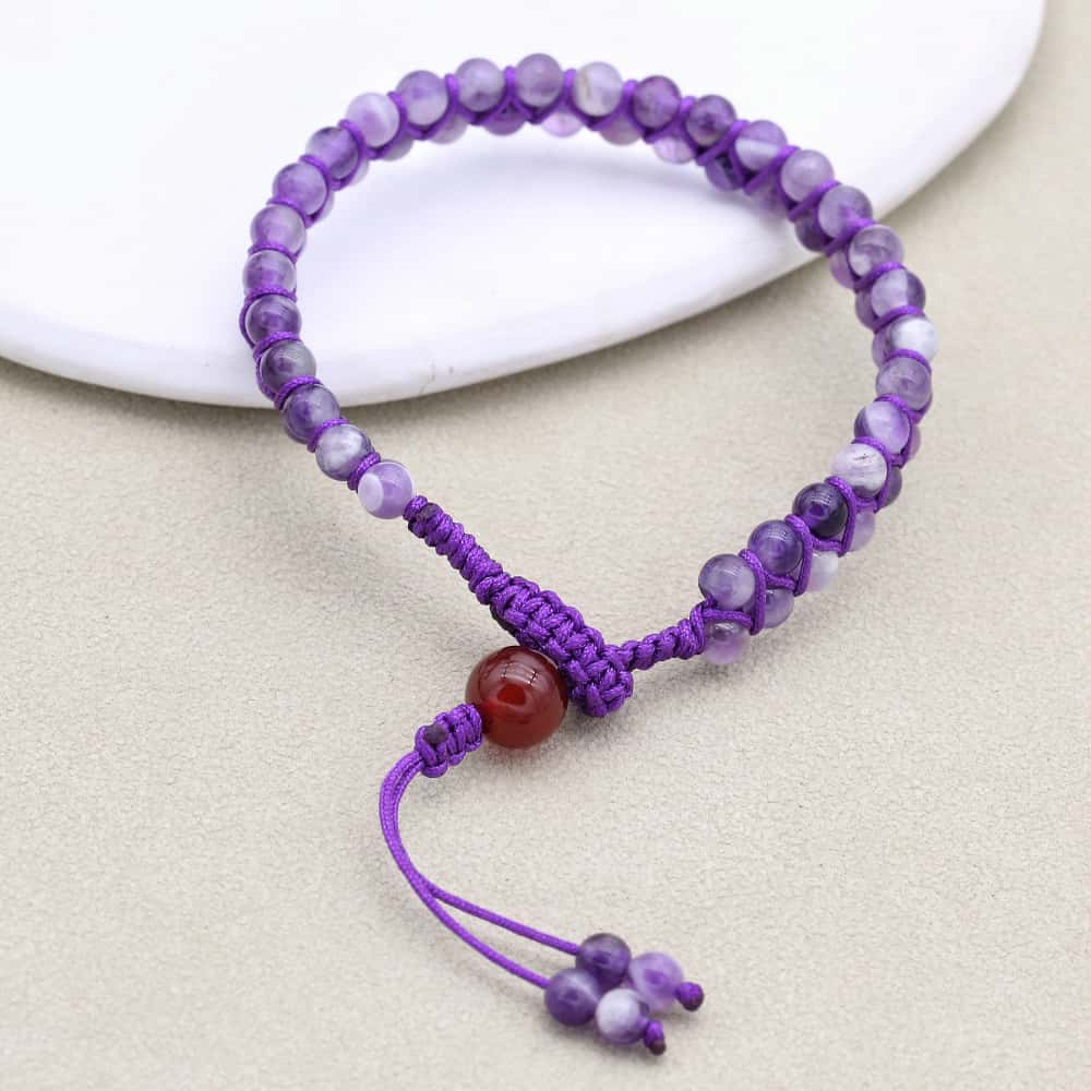 Wisdom & Fortune: Dream Amethyst Red Agate Woven Boho Bracelet