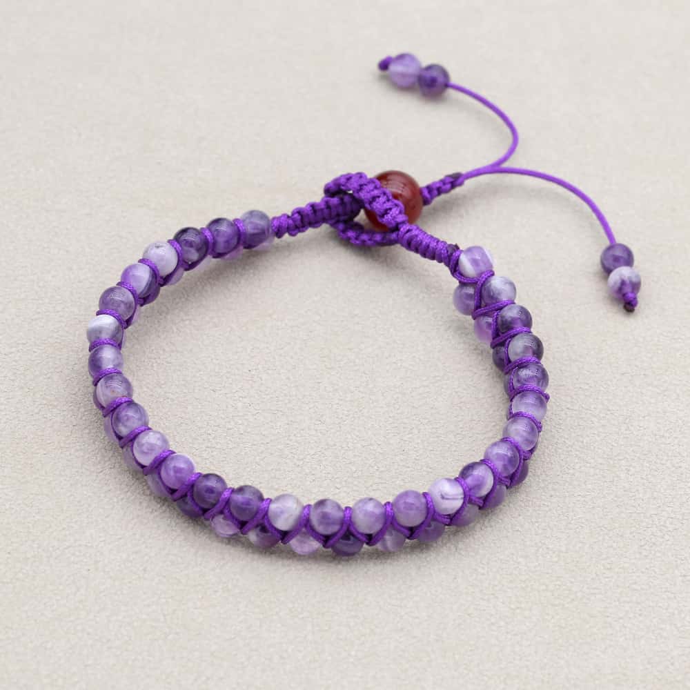 Wisdom & Fortune: Dream Amethyst Red Agate Woven Boho Bracelet
