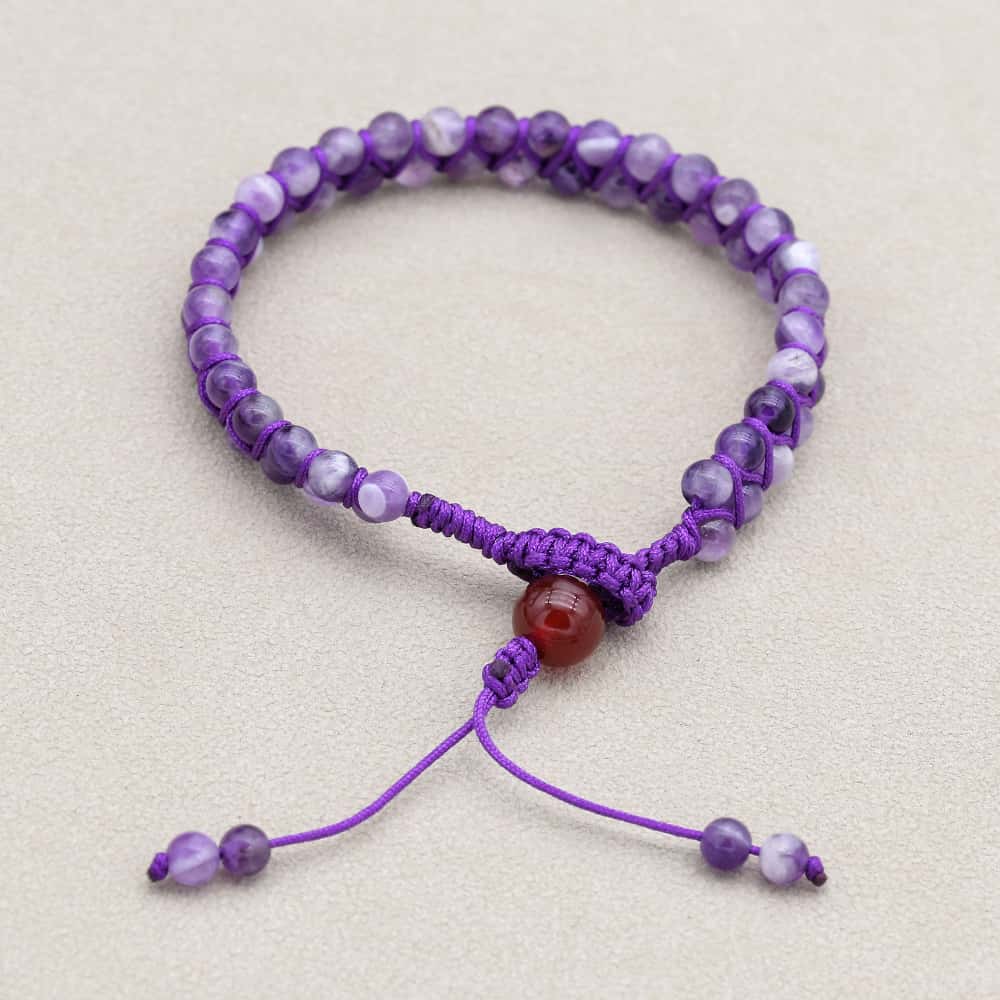 Wisdom & Fortune: Dream Amethyst Red Agate Woven Boho Bracelet
