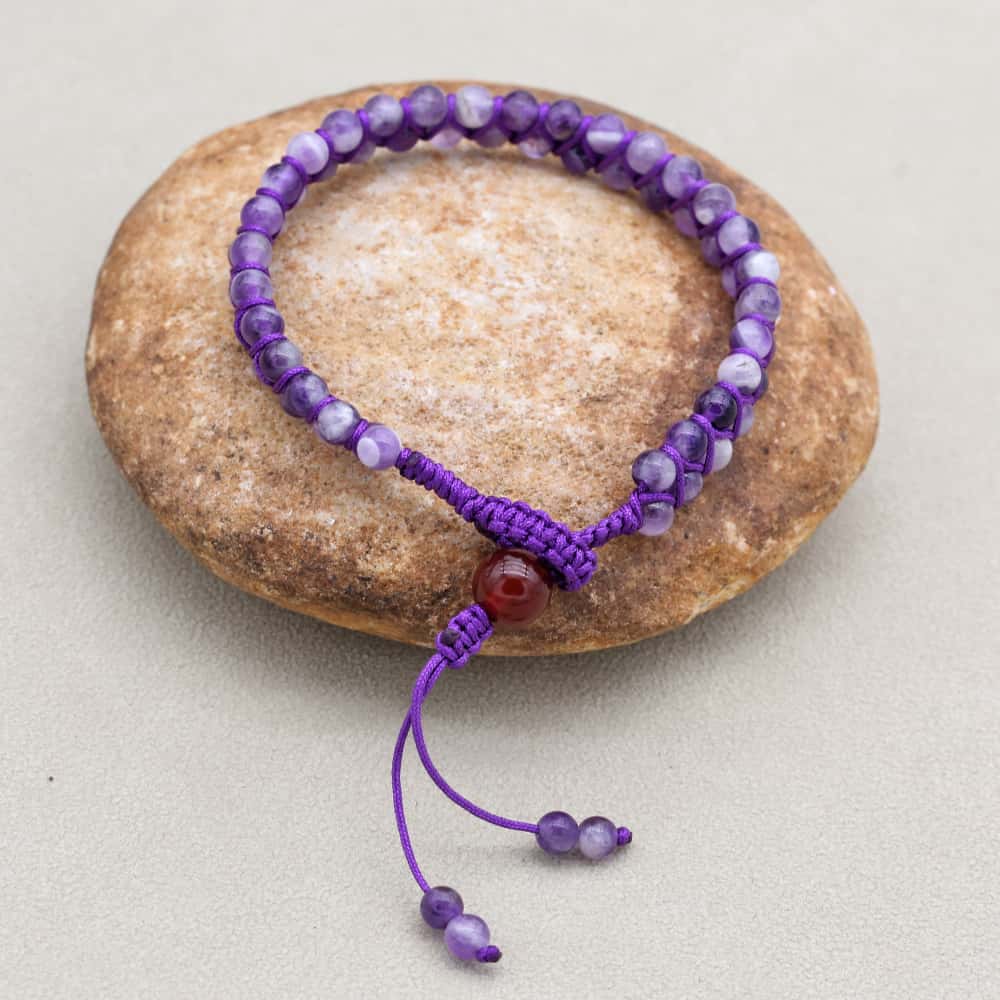 Wisdom & Fortune: Dream Amethyst Red Agate Woven Boho Bracelet