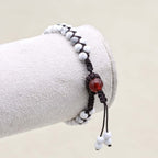Peace and Fortune: White Turquoise Red Agate Woven Boho Bracelet