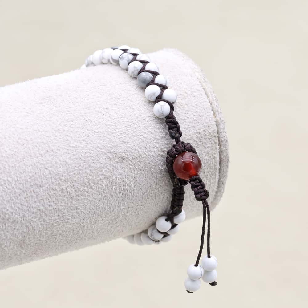 Peace and Fortune: White Turquoise Red Agate Woven Boho Bracelet