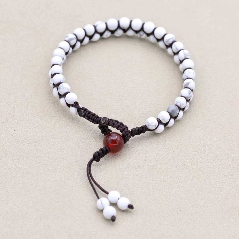 Peace and Fortune: White Turquoise Red Agate Woven Boho Bracelet