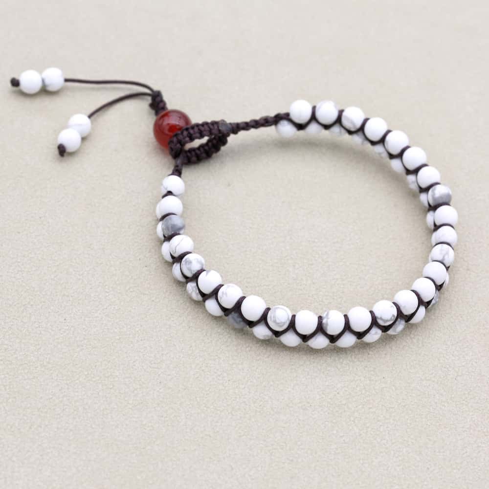 Peace and Fortune: White Turquoise Red Agate Woven Boho Bracelet