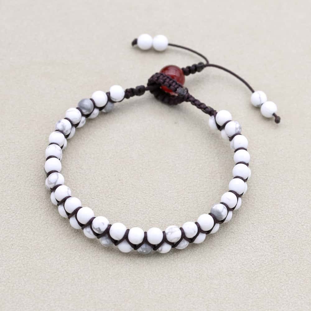 Peace and Fortune: White Turquoise Red Agate Woven Boho Bracelet