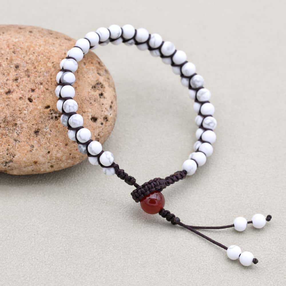 Peace and Fortune: White Turquoise Red Agate Woven Boho Bracelet