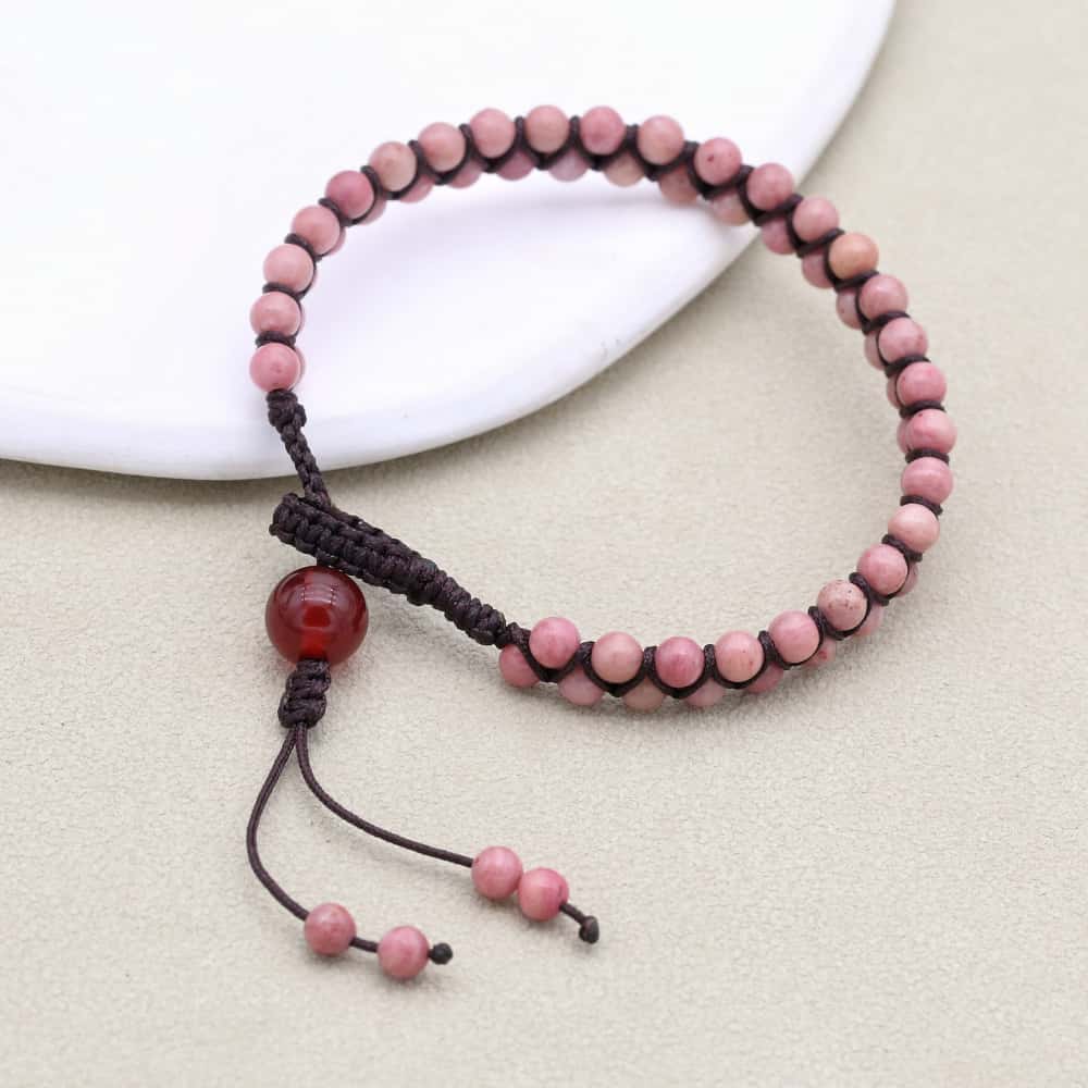 Love & Fortune: Rhodonite Red Agate Woven Boho Bracelet