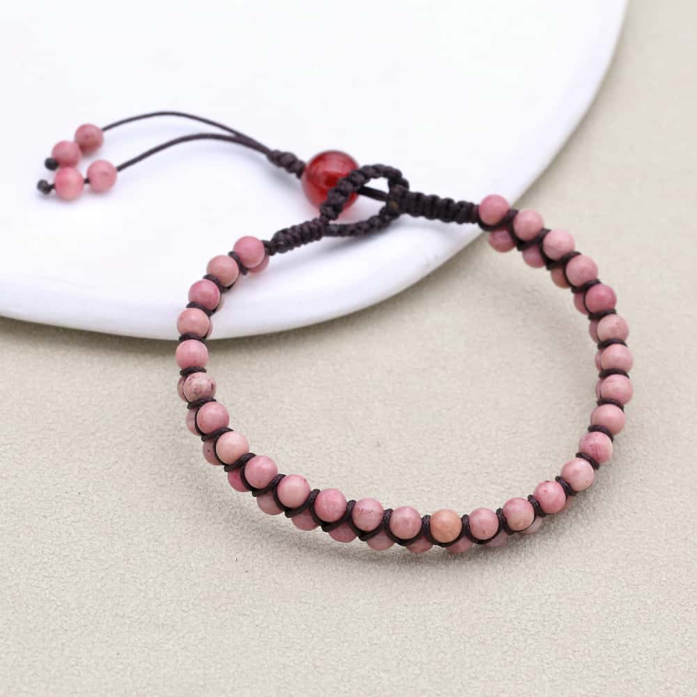 Love & Fortune: Rhodonite Red Agate Woven Boho Bracelet