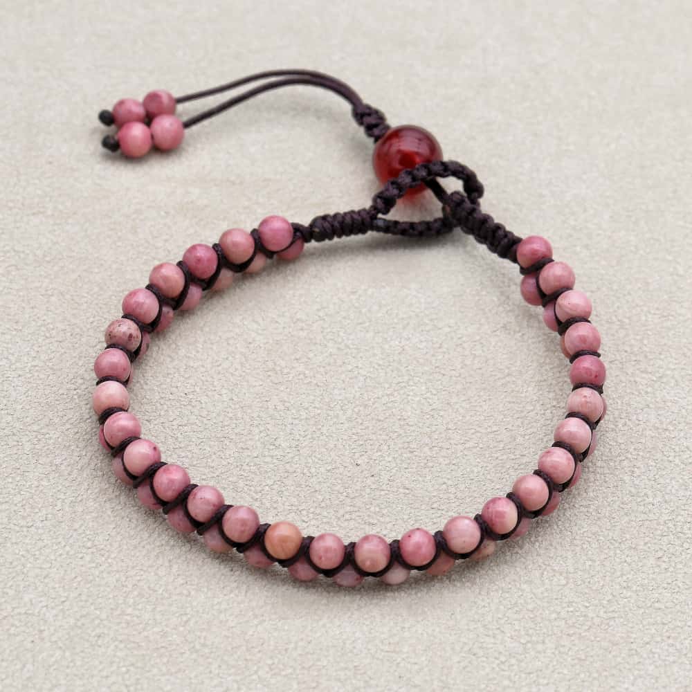 Love & Fortune: Rhodonite Red Agate Woven Boho Bracelet