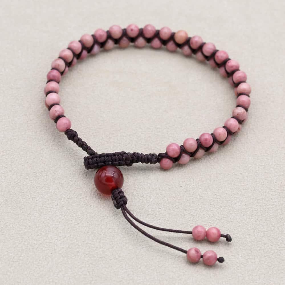 Love & Fortune: Rhodonite Red Agate Woven Boho Bracelet