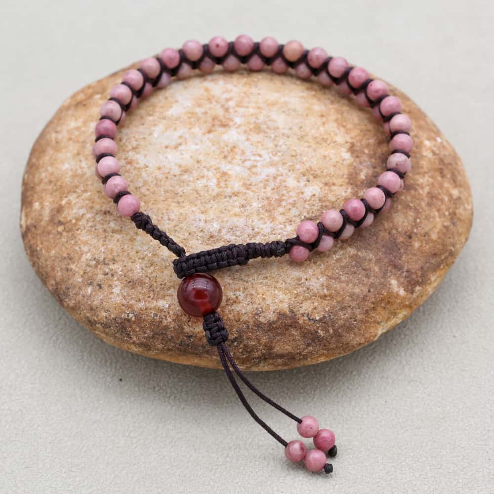 Love & Fortune: Rhodonite Red Agate Woven Boho Bracelet