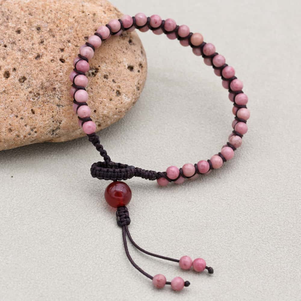 Love & Fortune: Rhodonite Red Agate Woven Boho Bracelet