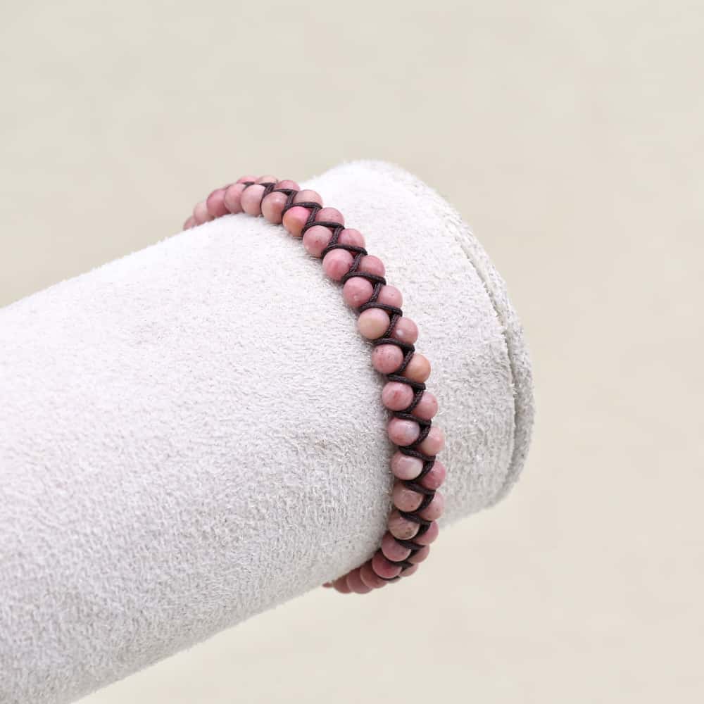 Love & Fortune: Rhodonite Red Agate Woven Boho Bracelet