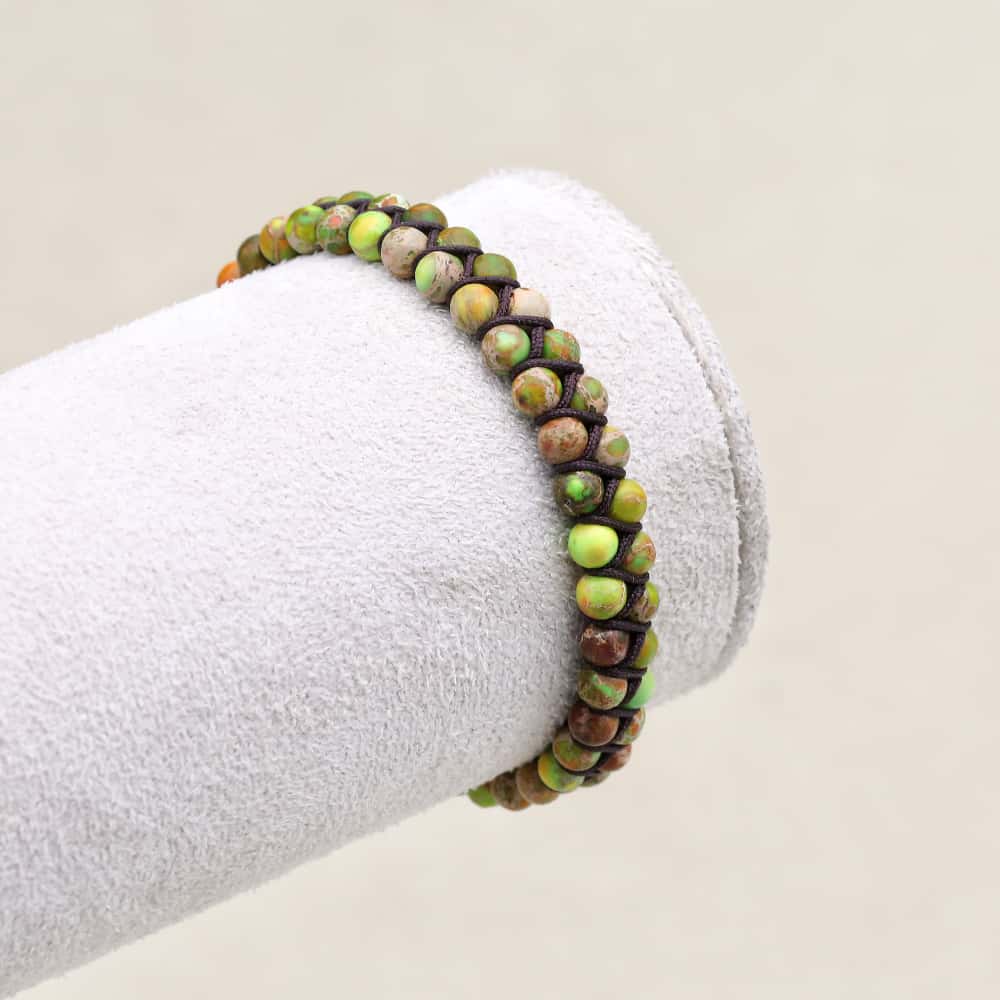 Balance and Fortune: Green Imperial Jasper Red Agate Boho Bracelet