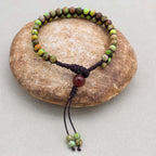 Balance and Fortune: Green Imperial Jasper Red Agate Boho Bracelet