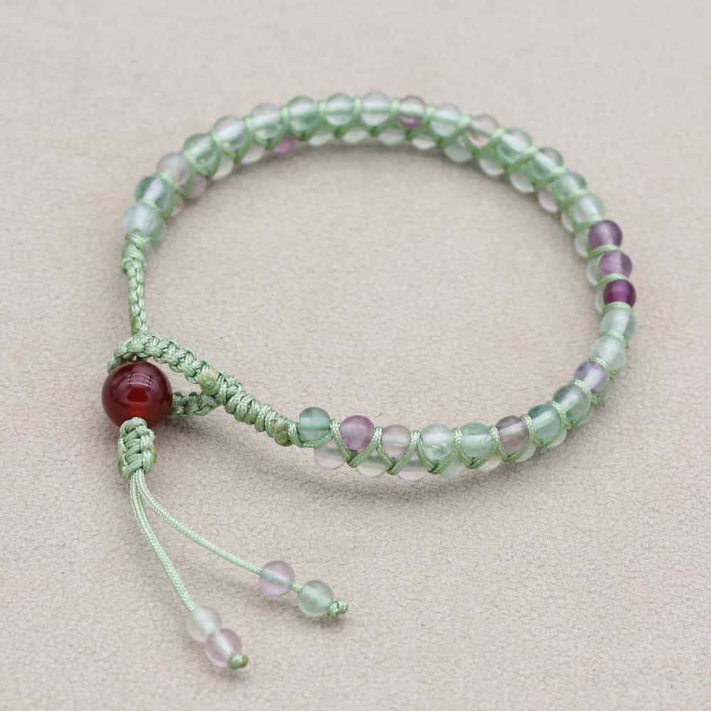 Clarity and Fortune: Rainbow Fluorite Red Agate Woven Boho Bracelet