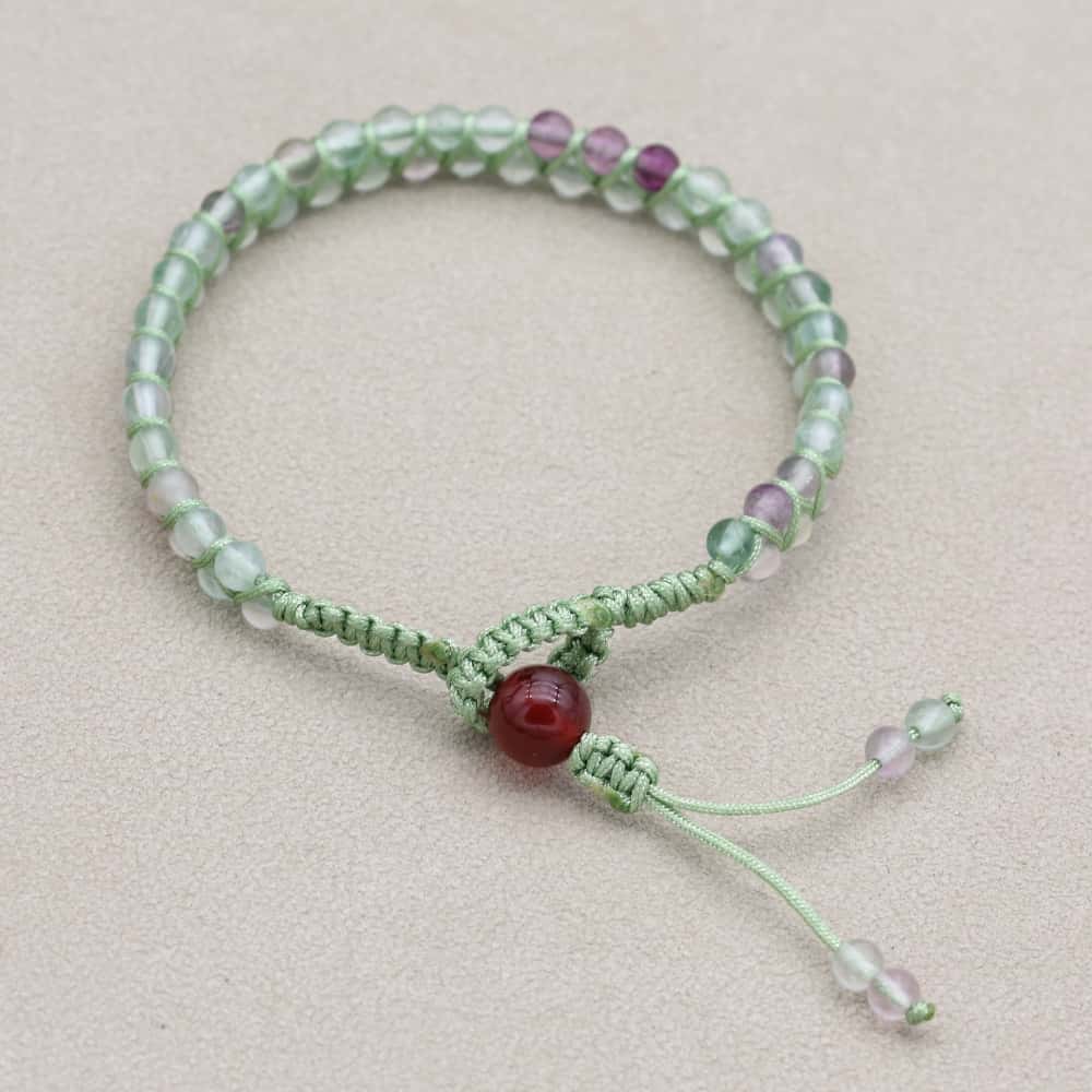 Clarity and Fortune: Rainbow Fluorite Red Agate Woven Boho Bracelet