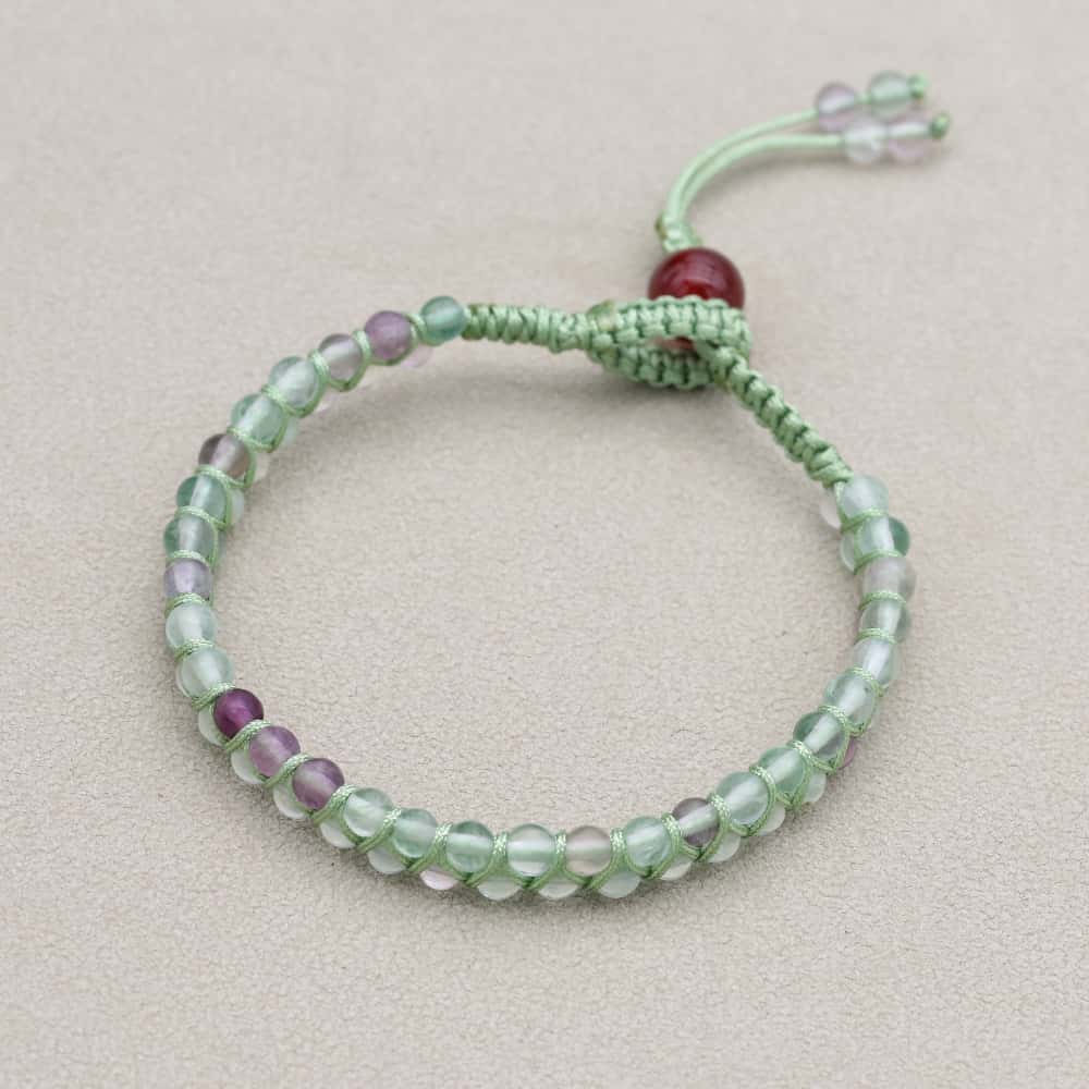 Clarity and Fortune: Rainbow Fluorite Red Agate Woven Boho Bracelet