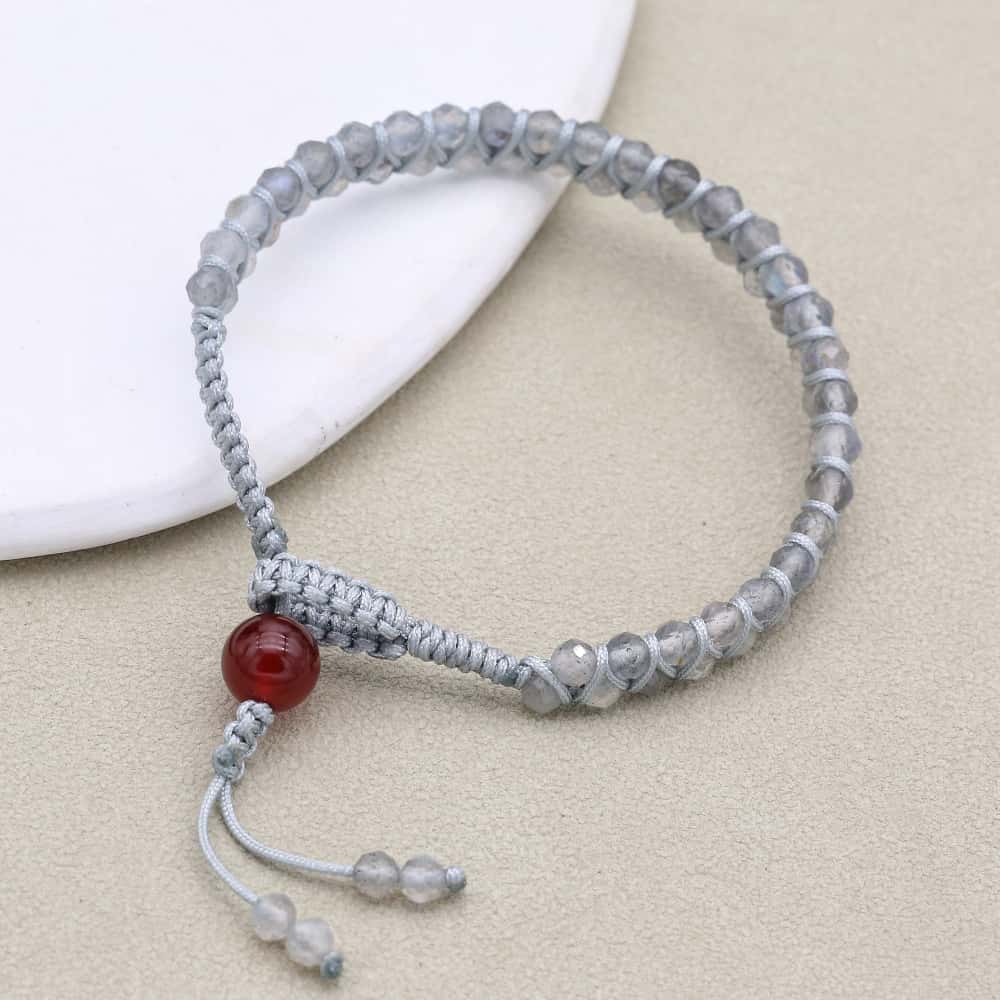 Transformation and Fortune: Faceted Labradorite Red Agate Boho Bracelet