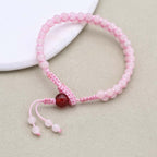 Love and Fortune: Rose Quartz Red Agate Woven Boho Bracelet