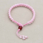 Love and Fortune: Rose Quartz Red Agate Woven Boho Bracelet