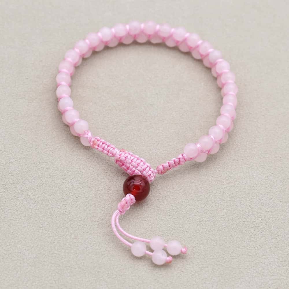Love and Fortune: Rose Quartz Red Agate Woven Boho Bracelet