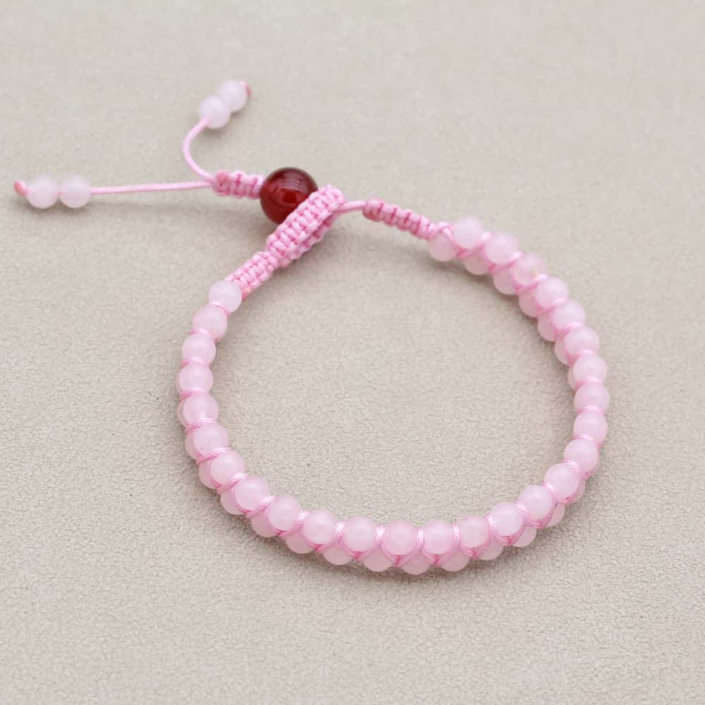 Love and Fortune: Rose Quartz Red Agate Woven Boho Bracelet
