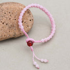 Love and Fortune: Rose Quartz Red Agate Woven Boho Bracelet