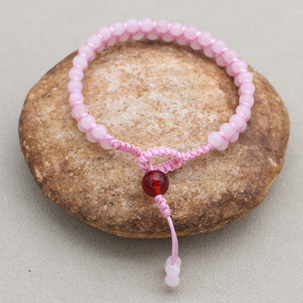 Love and Fortune: Rose Quartz Red Agate Woven Boho Bracelet