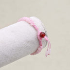 Love and Fortune: Rose Quartz Red Agate Woven Boho Bracelet
