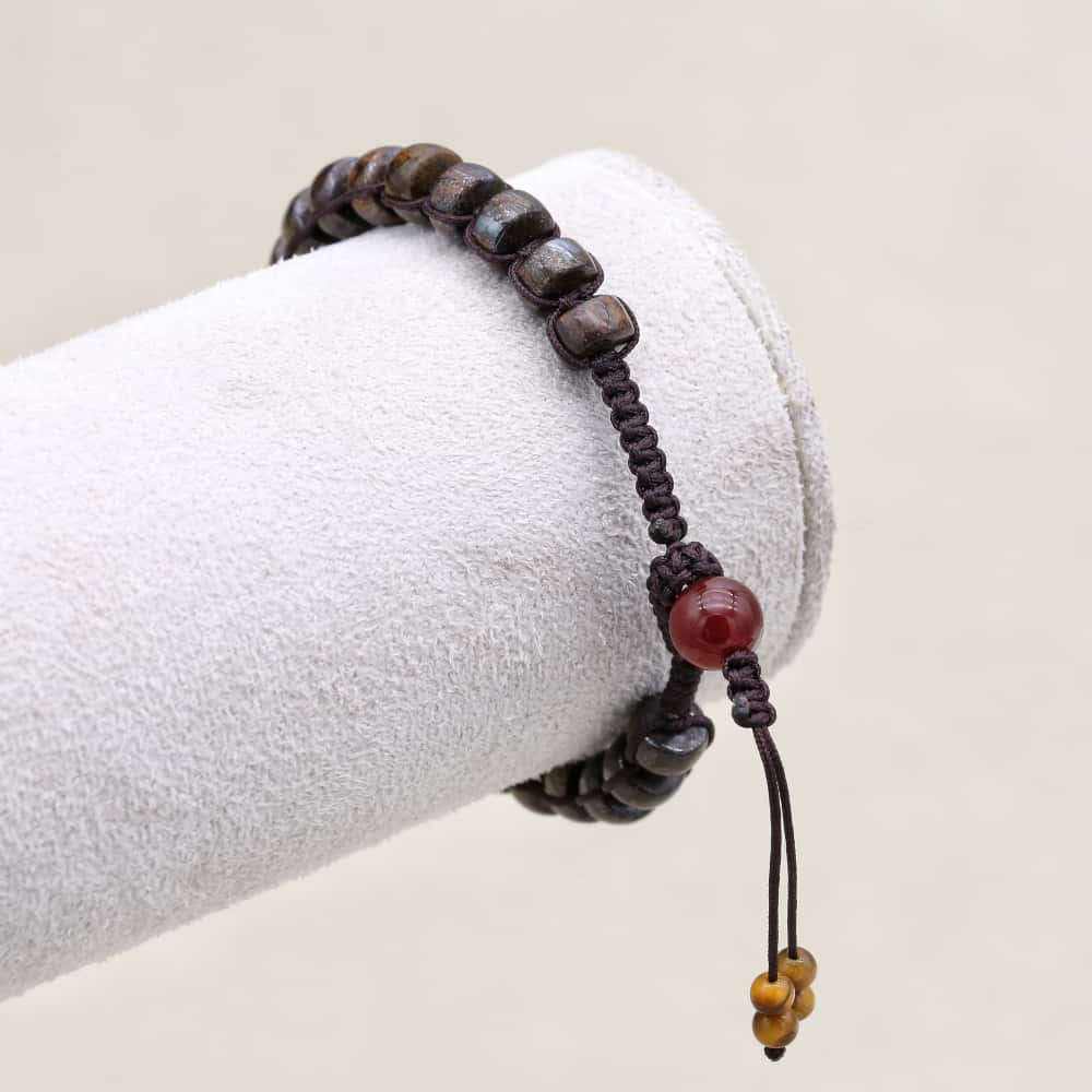 Protection and Prosperity: Bronzite 8mm Red Agate Woven Boho Bracelet