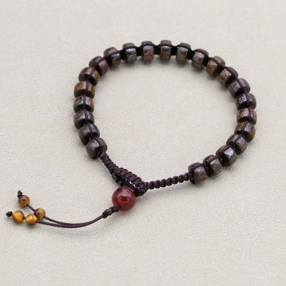 Protection and Prosperity: Bronzite 8mm Red Agate Woven Boho Bracelet