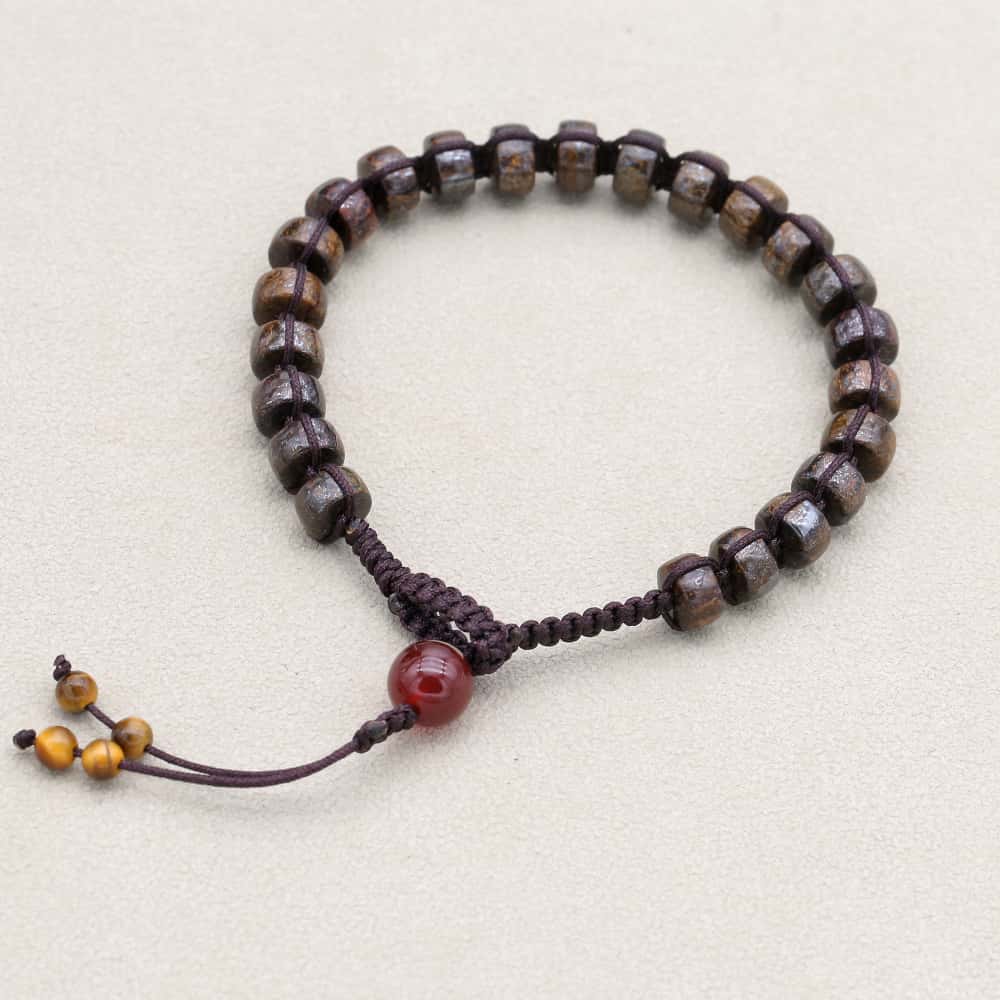 Protection and Prosperity: Bronzite 8mm Red Agate Woven Boho Bracelet