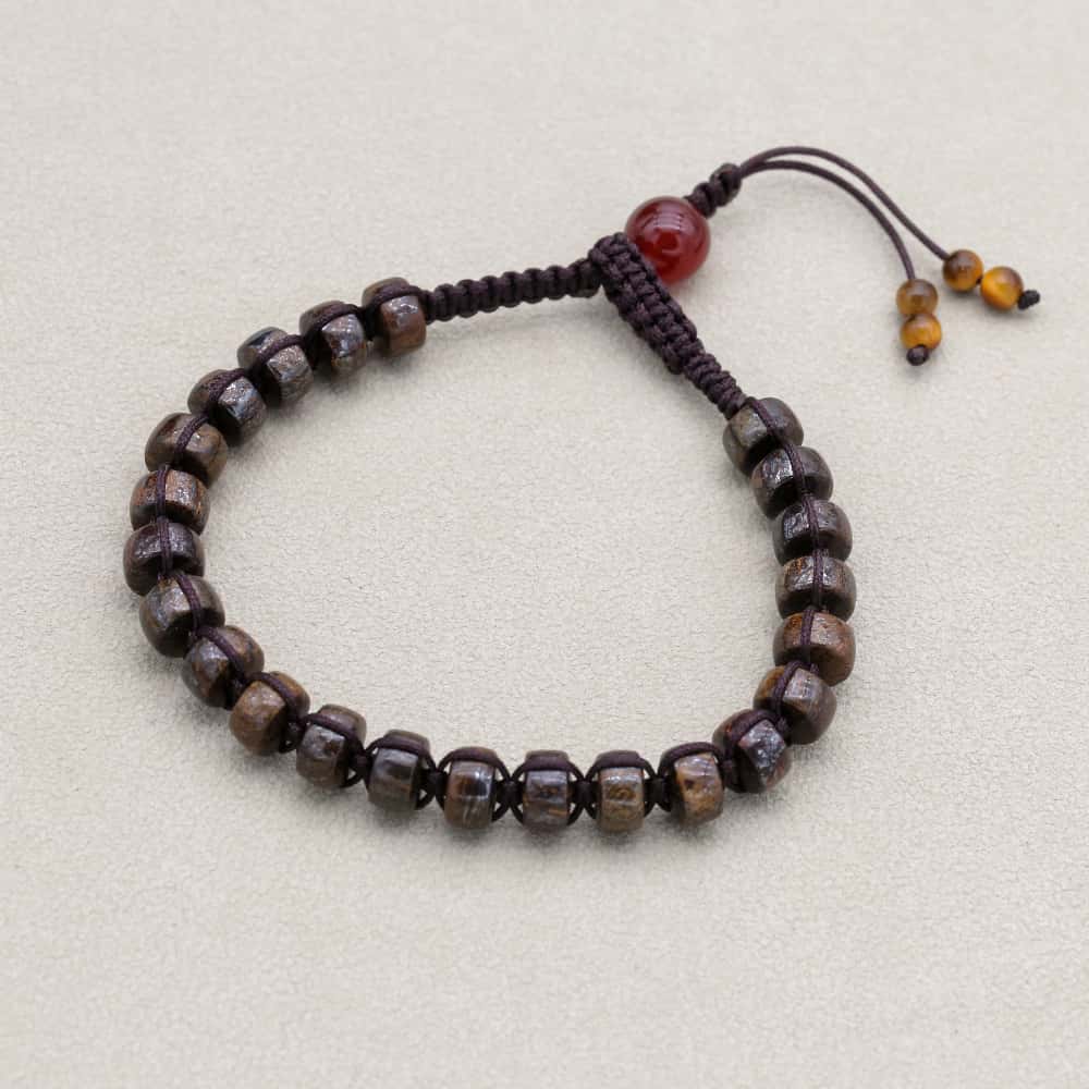 Protection and Prosperity: Bronzite 8mm Red Agate Woven Boho Bracelet