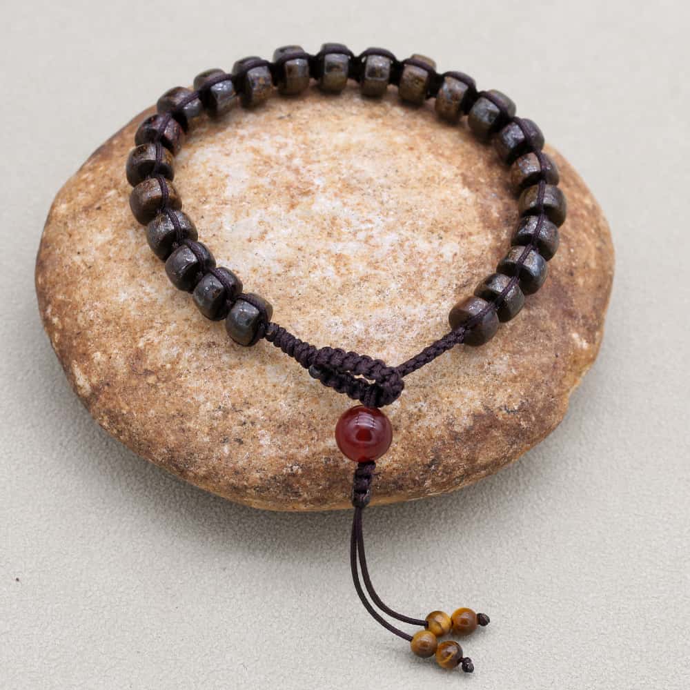 Protection and Prosperity: Bronzite 8mm Red Agate Woven Boho Bracelet
