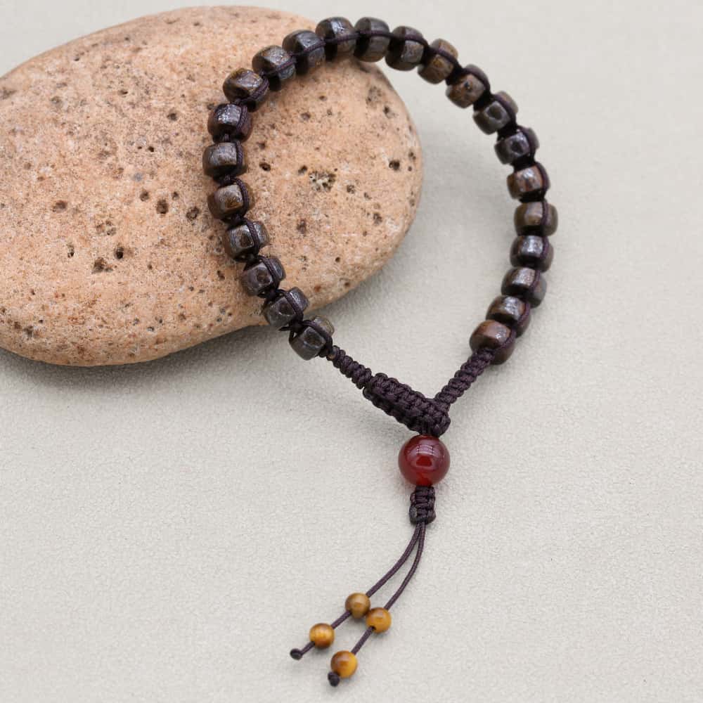 Protection and Prosperity: Bronzite 8mm Red Agate Woven Boho Bracelet