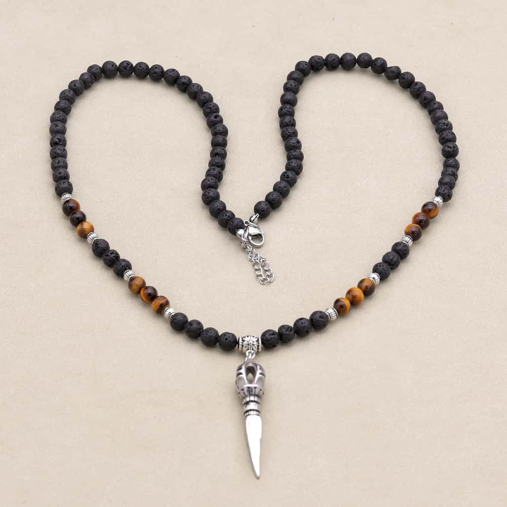 Strength & Protection: Lava Stone Tiger's Eye Vajra Pendant Necklace