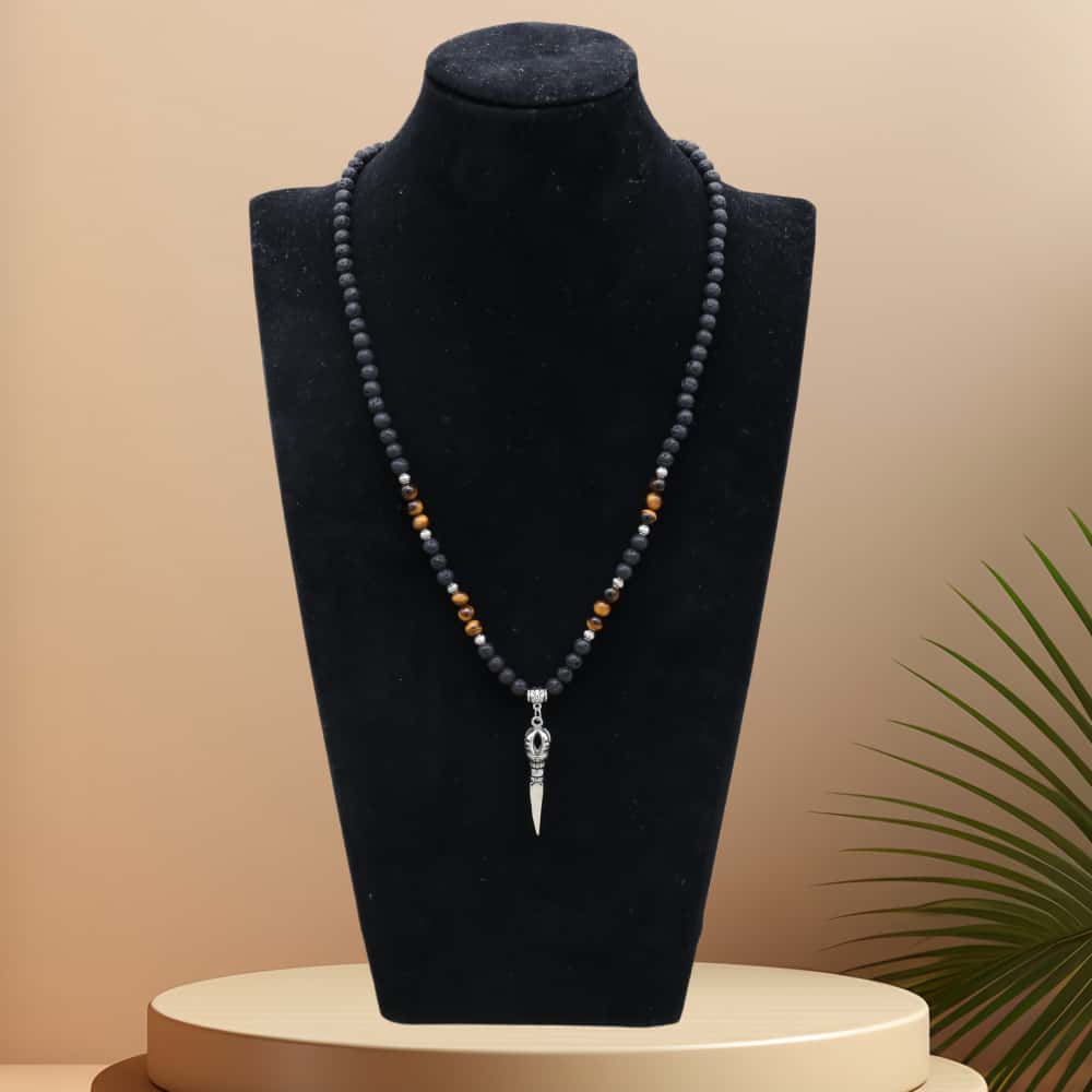 Strength & Protection: Lava Stone Tiger's Eye Vajra Pendant Necklace