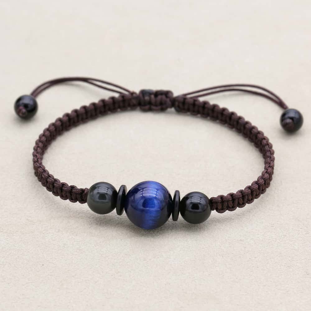 Insight & Protection: 12mm Blue Tiger's Eye Obsidian Woven Bracelet